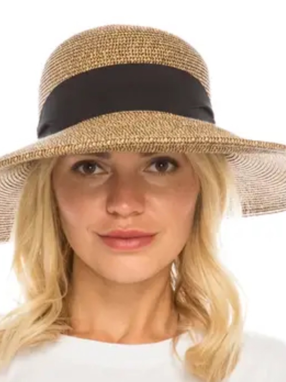 laguna Women’s  Straw Sun Hat with Black Band Made in Italy 100% paper One size